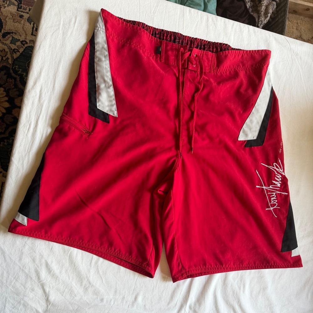 Tony Hawk Mens Red Board Shorts XL 36 38 Skater Surf Swim Trunks Colorblock